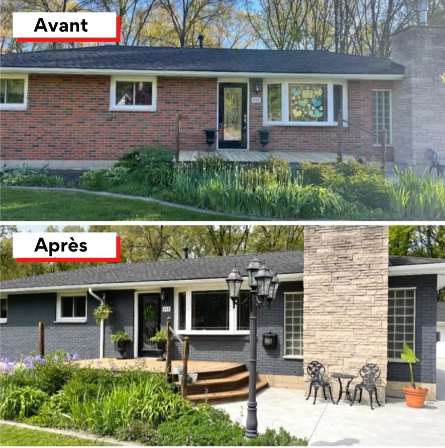Avant et après : bungalow en brique repeint en gris foncé